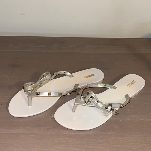 Melissa Gold Studded Cream and Silver Jelly Sandals - Women’s Size 10 - Picture 2 of 6